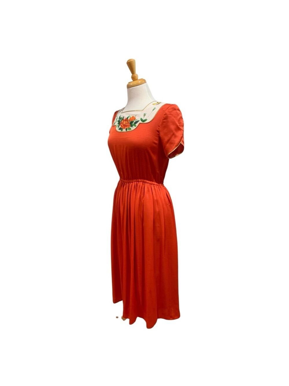 Vntg 70’s Women's Oriental Beauty by Eliza Wang Orange Floral Dress Juniors 9 - Picture 6 of 7